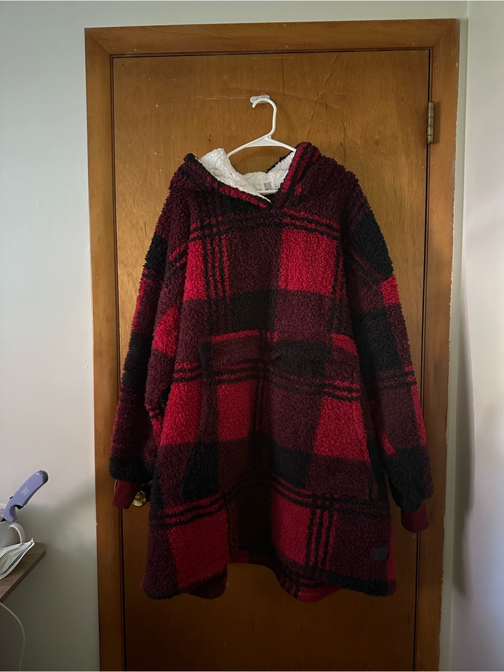 Cozy Red & Black Plaid Sherpa Hoodie